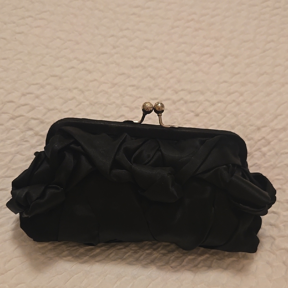Black Clutch with Textured Fabric and Metal Closure